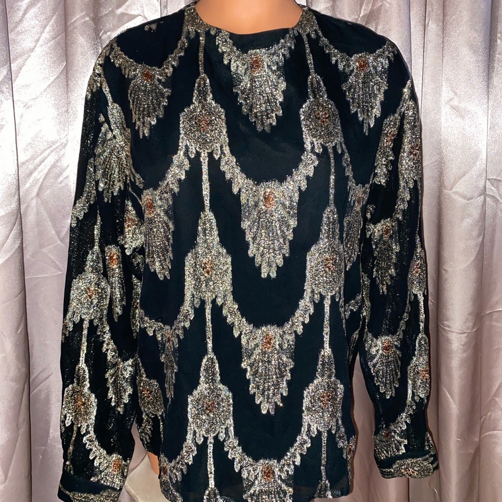 Vintage 60s Metallic steampunk Formal Evening Shirt Cocktail disco egirl Top~10 - Picture 8 of 10